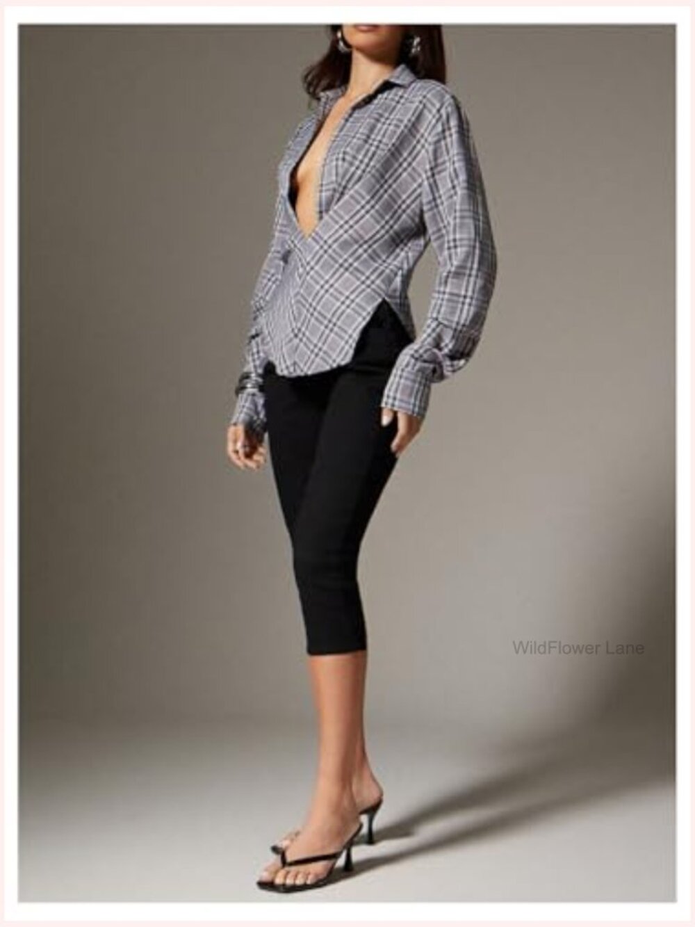 Plaid Button Down Shirt Long Sleeve Blouse Top - Picture 5 of 5